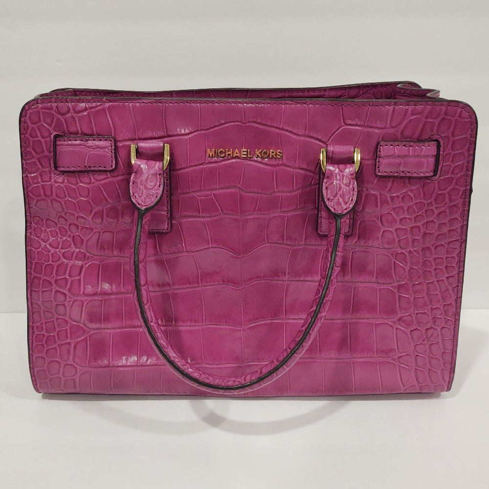 Michael Kors Hamilton East/West Dillion - Crocodile Embossed - Fuchsia Leather